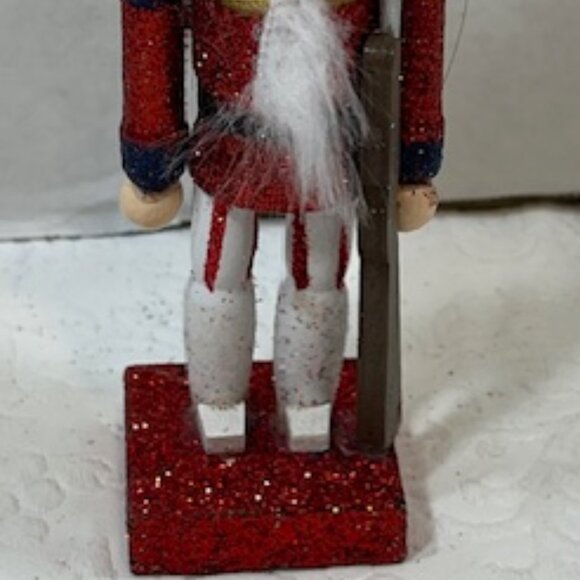VTG Patriotic Nutcracker Style Christmas Soldier Wooden Tree Ornament 4.25" Tall - Picture 8 of 9